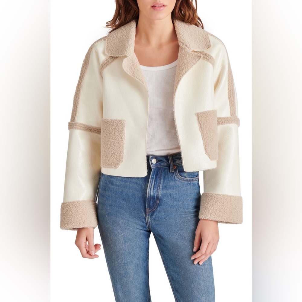 NWT Steve Madden Faux Shearling Trim Faux Leather Jacket Size XL